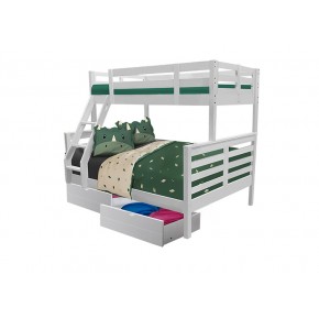 Snowberry Super Single Bunk Bed over Queen Bunk Bed with Underbed 2 Short Drawers